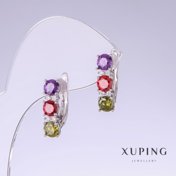 Xuping earrings with multicoloured CZs, length 18mm, thickness 5mm rhodium