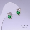Xuping Owls Earrings with Green Cubic Zirconia, length 13mm, thickness 9mm, rhodium