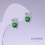 Xuping Owls Earrings with Green Cubic Zirconia, length 13mm, thickness 9mm, rhodium