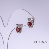 Xuping Owls Earrings with Red Cubic Zirconia, 13mm length, 9mm thickness, rhodium-plated