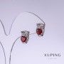 Xuping Owls Earrings with Red Cubic Zirconia, 13mm length, 9mm thickness, rhodium-plated