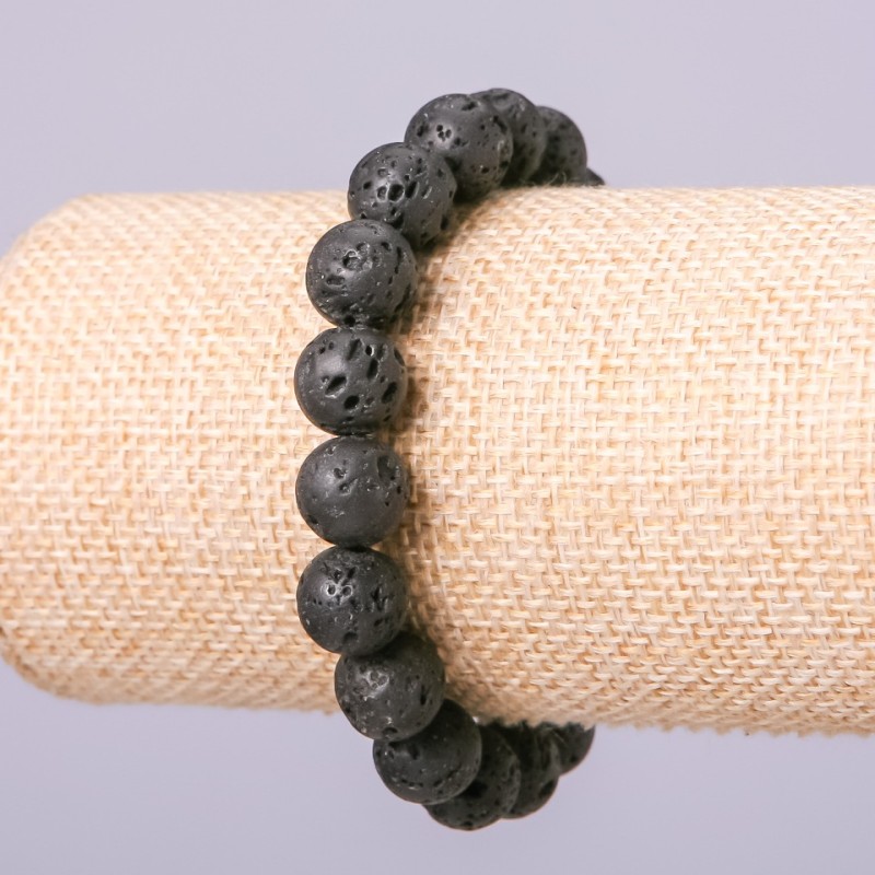 Bracelet made of lava natural stone round beads, diameter 8mm, length 18cm on elastic