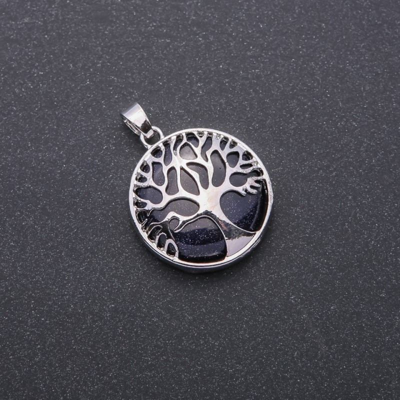 Blue Sand Aventurine "Cairo Night" Pendant (Synthetic) in a "Tree" Setting, 27mm Diameter