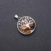 Tiger's Eye Natural Stone Pendant in "Tree" Setting, Diameter 27mm