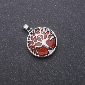 Aventurine "Golden Sand" Pendant (Synthetic) in "Tree" Setting, Diameter 27mm