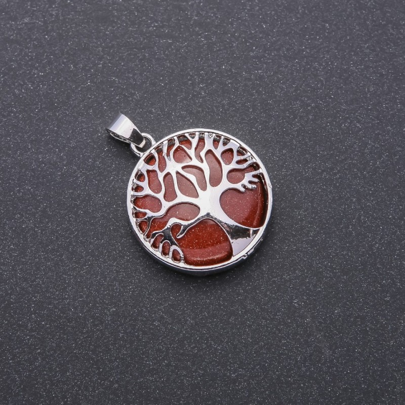 Aventurine "Golden Sand" Pendant (Synthetic) in "Tree" Setting, Diameter 27mm