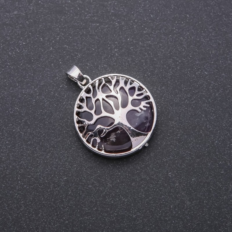 Pendant made from Natural Amethyst Stone in a "Tree" Setting, diameter 27mm