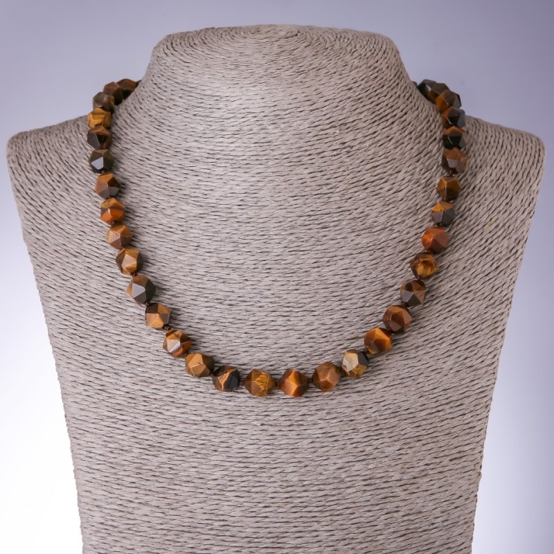 Tiger’s Eye Necklace, multifaceted, 9x10mm, length 48cm