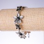Evening Bracelet "Lilies" with black crystals in old silver colour, width 25mm, length 19-25cm