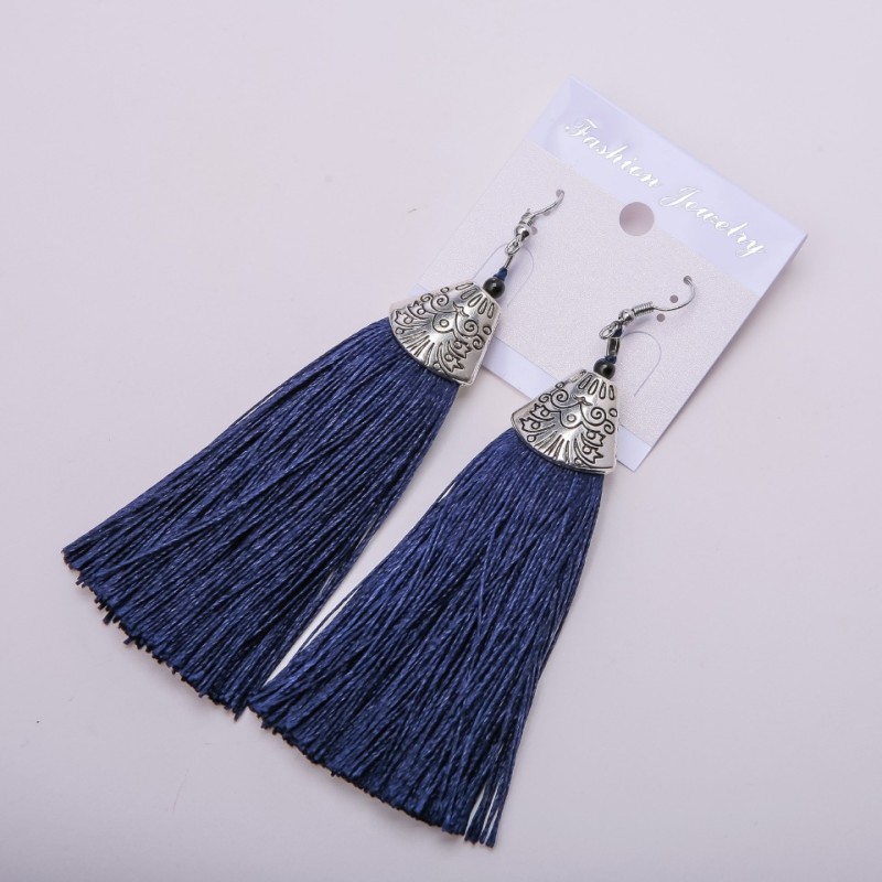 Knitting Needle Earrings "Almina" dark blue, length 10 cm