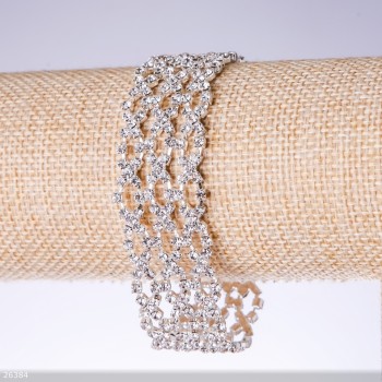 Rhinestone Bracelet "White", 22mm width, 19cm length "Silver"
