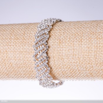 Bracelet with White Rhinestones, 16mm width, 19cm length, Silver finish