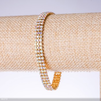 Beaded bracelet with three rows of rhinestones "Chameleon", width 7mm, length 19cm "gold"