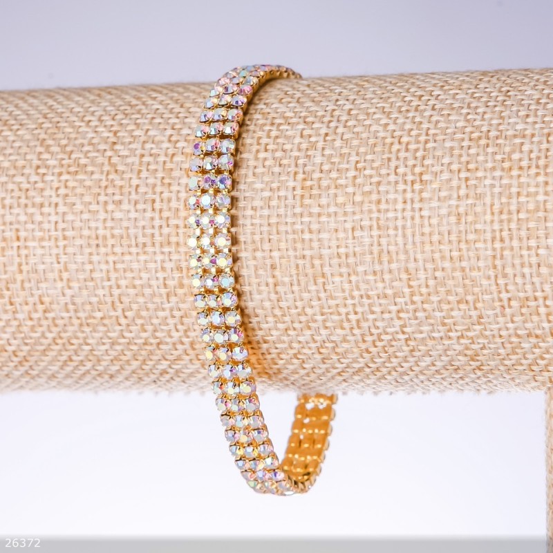 Beaded bracelet with three rows of rhinestones "Chameleon", width 7mm, length 19cm "gold"