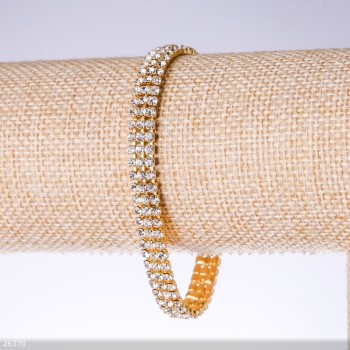 Crystal bracelet triple-row white with gold base, 7mm width, 19cm length