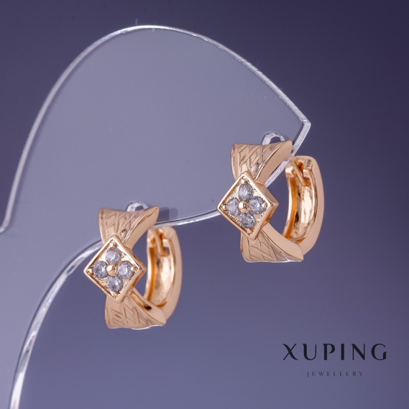 Xuping Earrings 12x8mm "18K Gold Plated" with White Crystal Stones