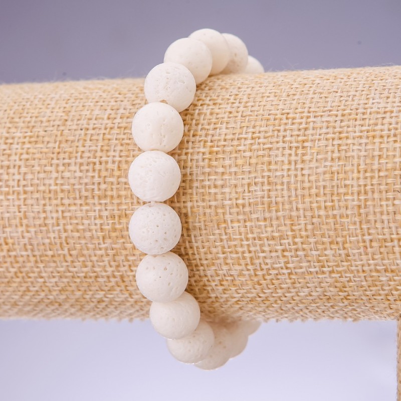 Bracelet with natural white sponge coral smooth beads, diameter 10mm on elastic, length 18cm
