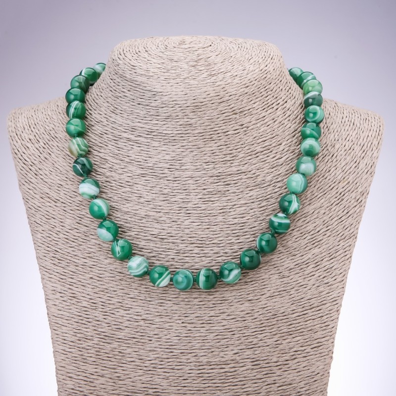 Necklace of natural Agate teal-green smooth ball, diameter 10mm, length 45cm