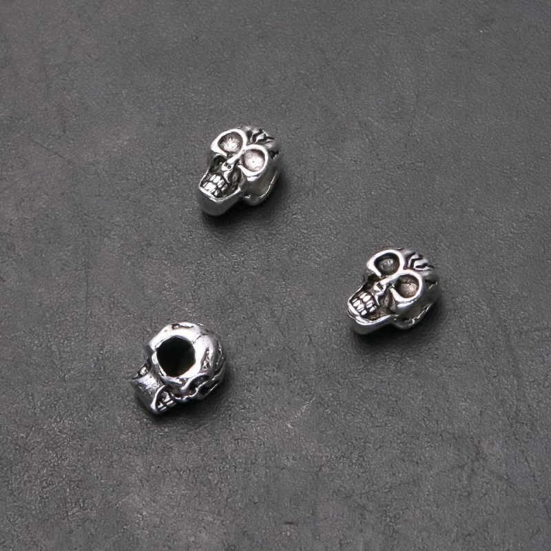 Findings Pandora Skull Bead, diameter 8mm in-diam. 4.5mm, length 12mm pack 20g 9 pcs (+/-)