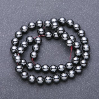 Hematite Beads on Thread, Smooth Bead, 7.5mm Diameter, 40cm Length