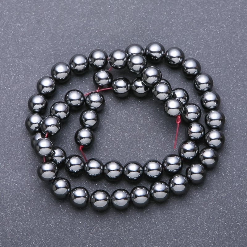 Hematite Beads on Thread, Smooth Bead, 7.5mm Diameter, 40cm Length