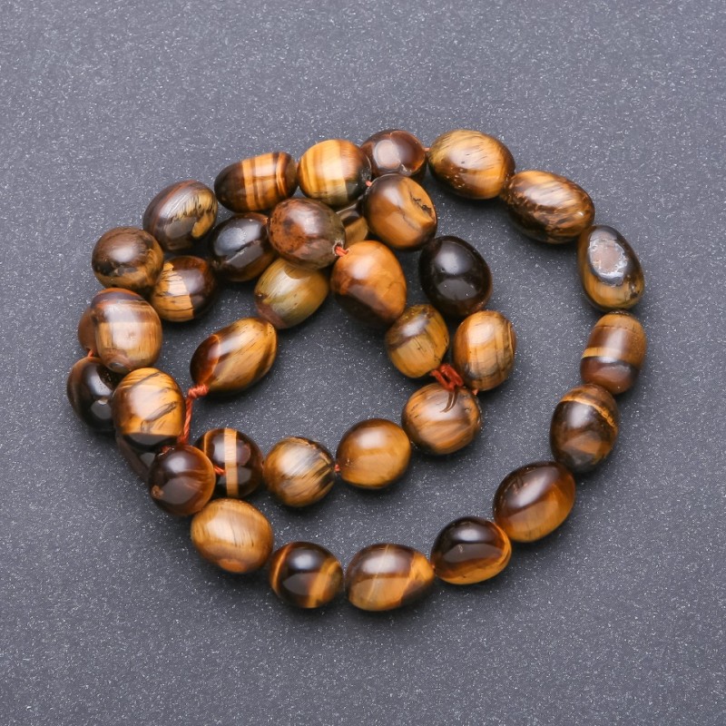 Tiger's Eye Beads on Thread - faceted, 9–12×8 mm, length 38 cm