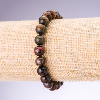 Bracelet Bull's Eye, Tiger's Eye, Hawk's Eye, diameter 8mm on elastic