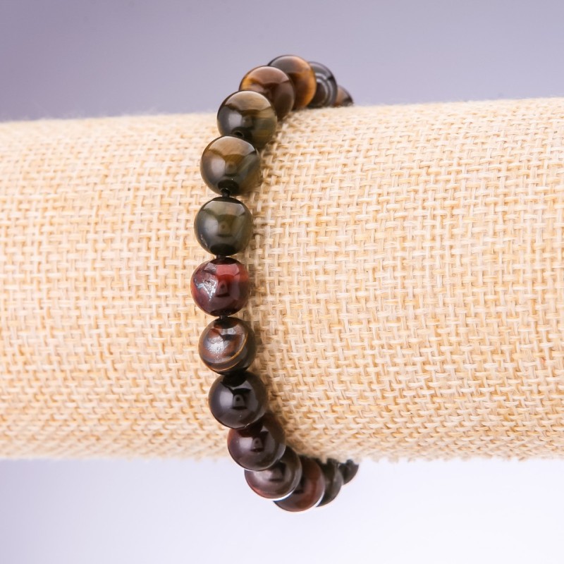 Bracelet Bull's Eye, Tiger's Eye, Hawk's Eye, diameter 8mm on elastic