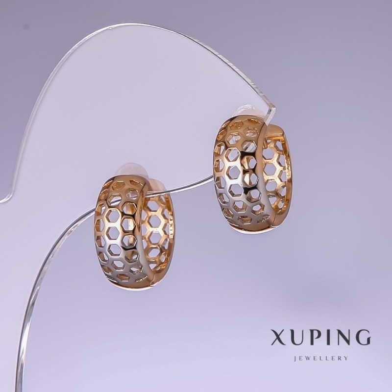 Xuping Earrings Honeycomb 15x7mm Rhodium, 18k Gold Plating