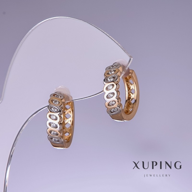 Xuping Earrings with White Crystals 15x4mm Rhodium, 18k Gold Plating
