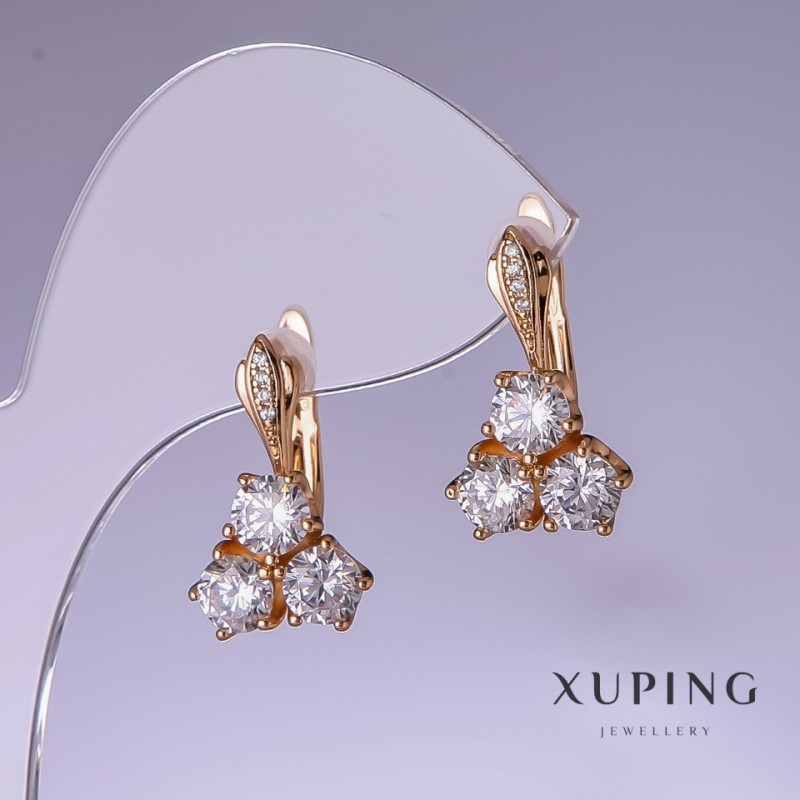 Xuping Earrings with White Zirconia 11×4.5mm 18K Gold Plating