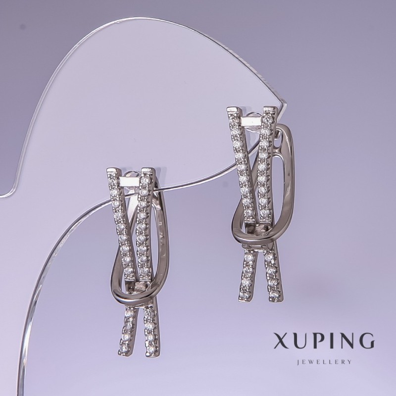 Xuping Earrings with White Stones 25x7mm Rhodium
