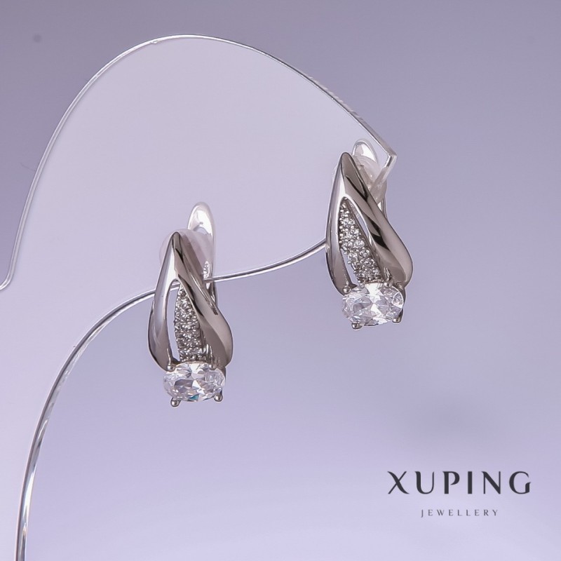 Xuping Earrings with White Zircons 17x8mm Rhodium
