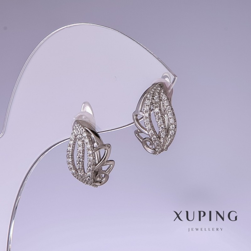 Earrings Xuping with White Crystals 14x10mm Rhodium