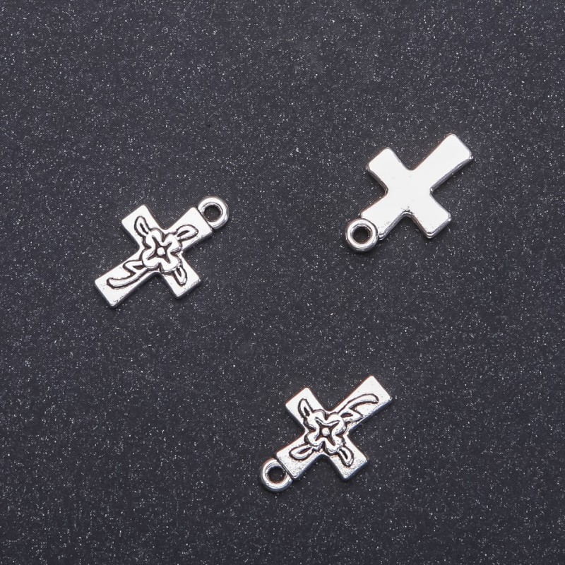 Pendant Cross with Flower, diameter 12mm, length 18mm in-, diameter 1.8mm packaged 28 pcs. (+ -)