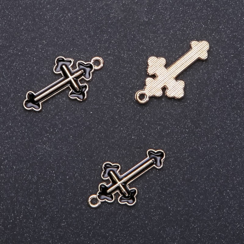 Pendant Cross Black Enamel with Gold Finish, 14mm diameter, in- 1.7mm diameter, packaging 10pcs (+-).