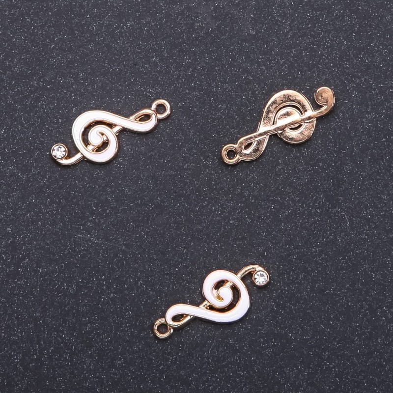 Pendant Key of the Violin (Violin Key) Gold with White Enamel, Ø 9mm, L2m in-, Ø 1.7mm packaging 9 pcs.