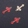 Pendant Finding Cross with Red Enamel "golden" diameter 14mm length 26mm in-, diameter 1.7mm packaging 10pcs. (+ -)