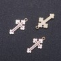 Pendant bail Cross with white enamel, gold finish, 14mm diameter, 26mm length, hole 1.7mm, packaging 10 pcs (+ -)