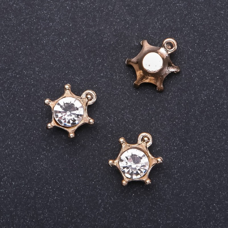  Crown Pendant Findings in gold with crystal, diameter 16mm, length 18mm in-dmm packaging 8pcs (+ -)