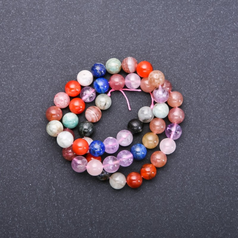 Natural Stone Beads Mixed, Smooth Round 8mm, Threaded Necklace 38cm (±)
