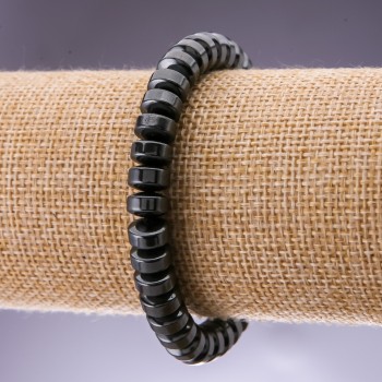 Bracelet natural Hematite bead smooth rondelle "washer", diameter 8x5 cm, length 18 mm