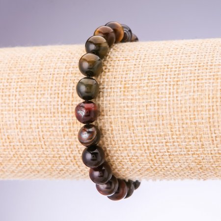 Bracelet Bull’s Eye, Tiger’s Eye, Hawk’s Eye smooth bead, diameter 10mm on elastic