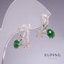 Earrings Xuping with Green Zircon Stars 17x14mm Rhodium