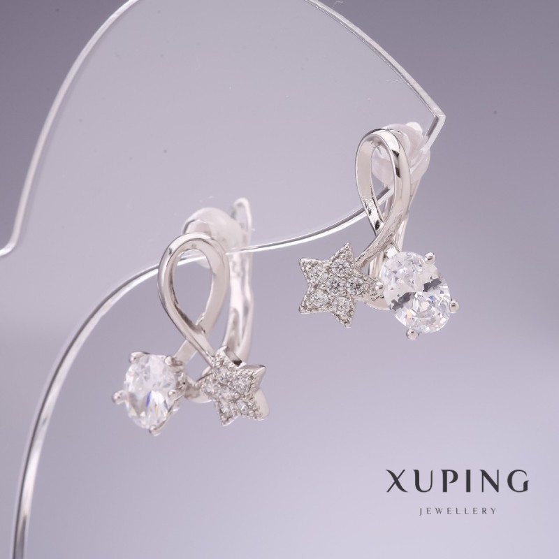Xuping Earrings with White Zirconia Stars 17x14mm Rhodium