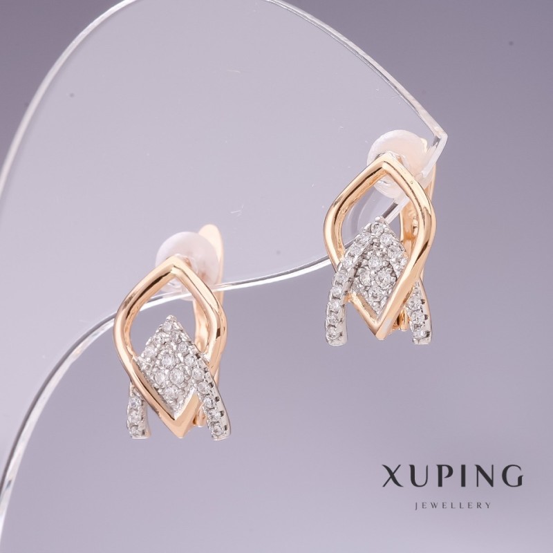Xuping Earrings with White Rhinestones 14x9mm Rhodium finish, 18k Gold Plated