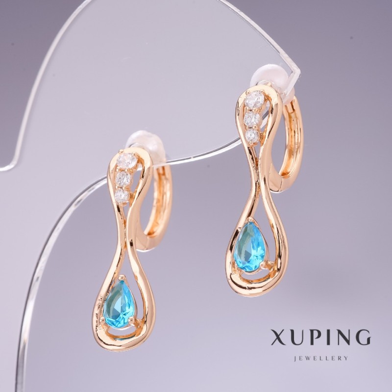 Xuping Earrings with Blue Zirconia “Topaz” 26×8mm 18K Gold Plated