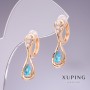 Xuping Earrings with Blue Zirconia “Topaz” 26×8mm 18K Gold Plated