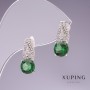 Earrings Xuping with Green Zircon 17x7mm Rhodium-plated