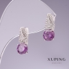 Xuping earrings with violet czs 17x7mm rhodium